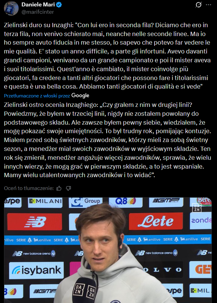 Piotr Zieliński MOCNO ODPALA SIĘ na byłego trenera Interu! O.o